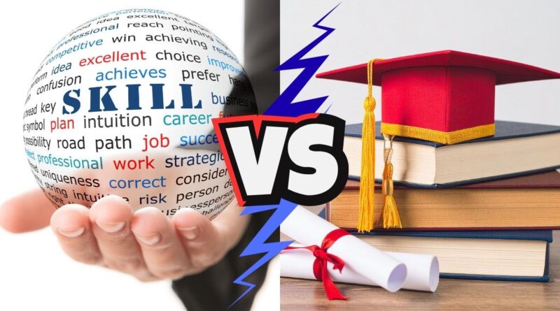 डिग्री बनाम कौशल आधारित शिक्षा की तुलना, भारत में डिग्री और स्किल्स पर बहस को दर्शाता चित्र