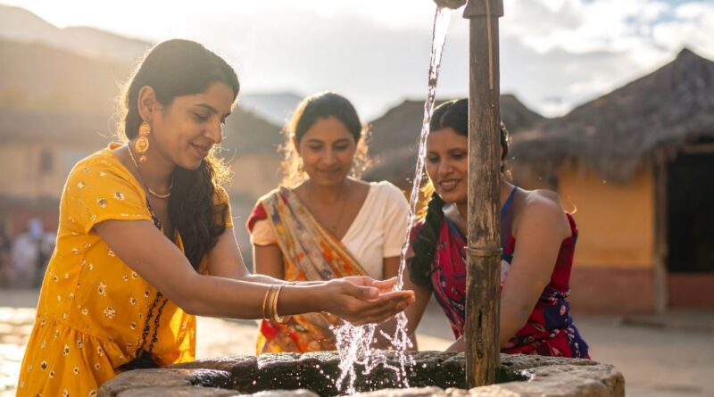 ग्रामीण भारत में महिला सशक्तिकरण का उदाहरण, जहाँ महिलाएं सामूहिक रूप से जल संसाधन का उपयोग करती हुई