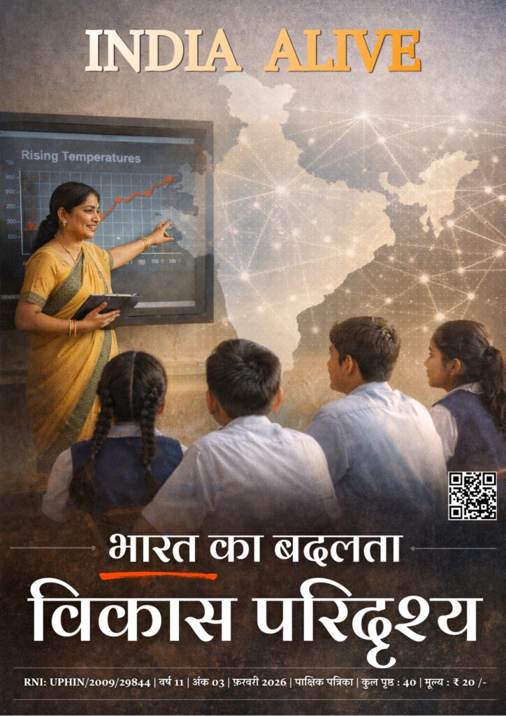 इंडिया अलाइव मैगज़ीन 2026 का कवर – भारत का बदलता विकास परिदृश्य, शिक्षा, टेक्नोलॉजी और इंफ्रास्ट्रक्चर पर विशेष अंक